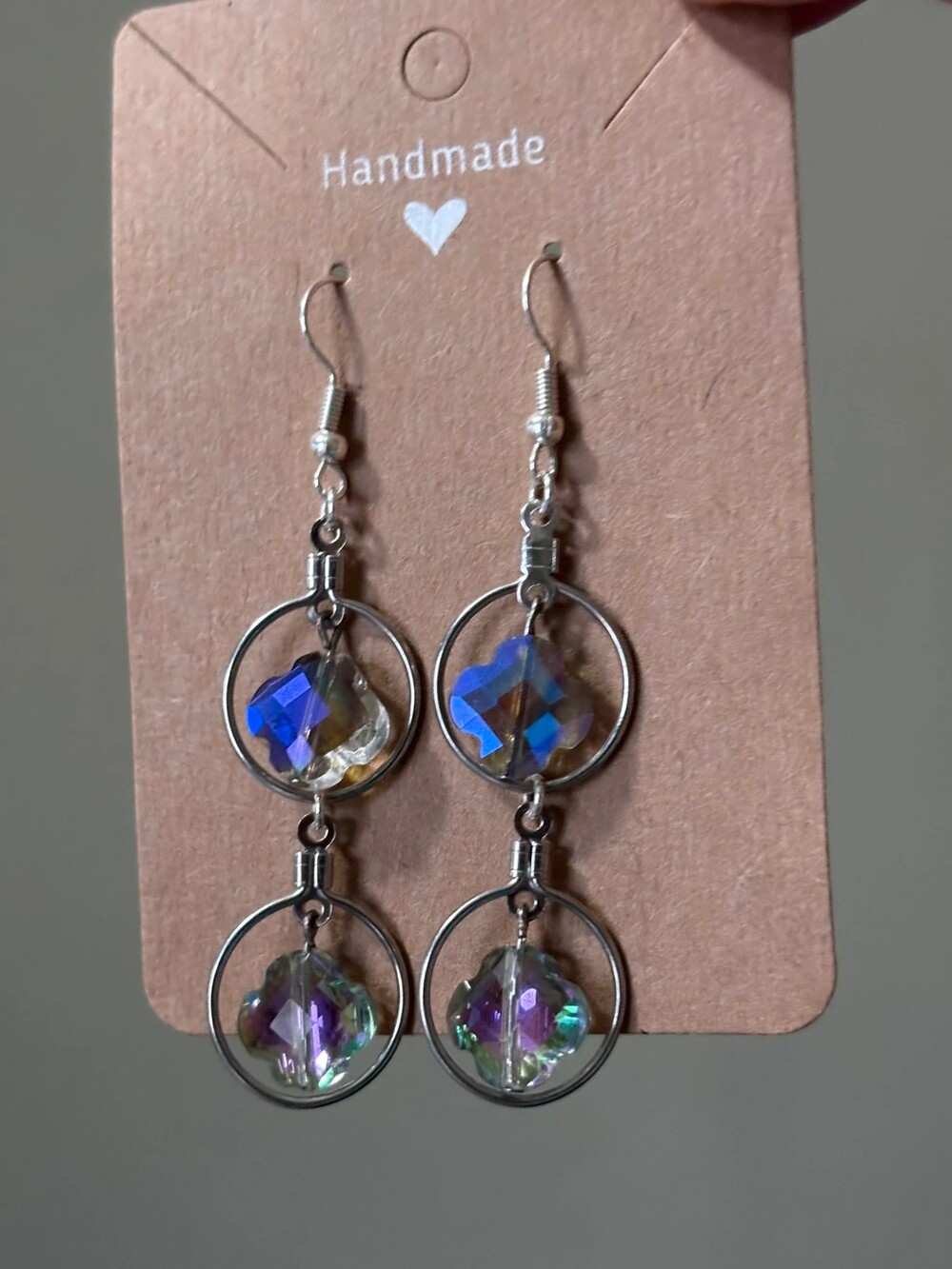 Handmade iridescent Crystal Drop Earrings Y2K Boho Hoop